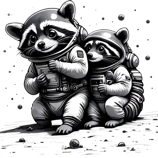 Universe With Little Racoon Astronauts