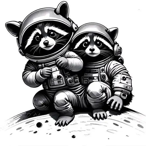 Planet With Little Racoon Astronaut