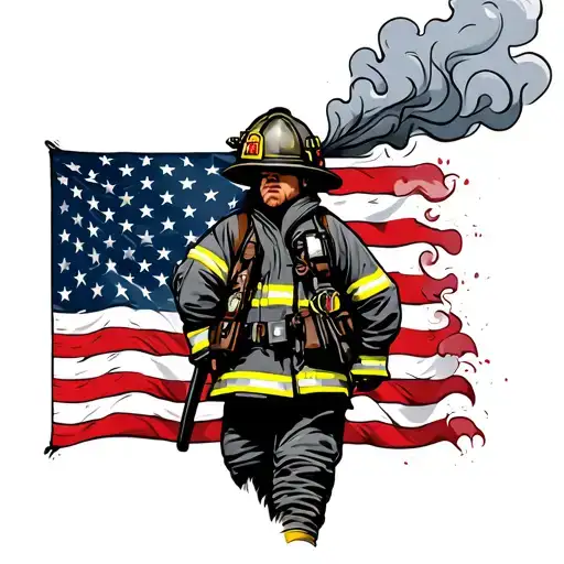 Firefighter With Smoke And American Flag Intertwined