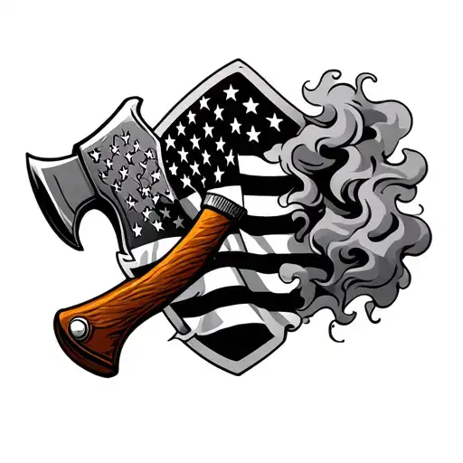 Firefighter Axe With Smoke And American Flag Intertwined