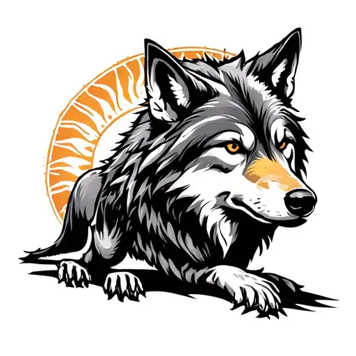 Wolf Crawling Tribal Sun
