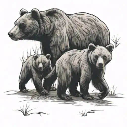 Mama Bear 2 Cubs Walking