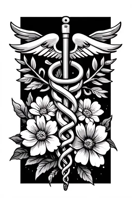 Stethoscope Flowers Caduceus Intertwined