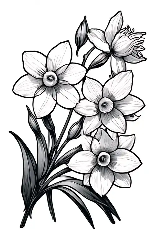 Narcissus Flower Bouquet Fine Line