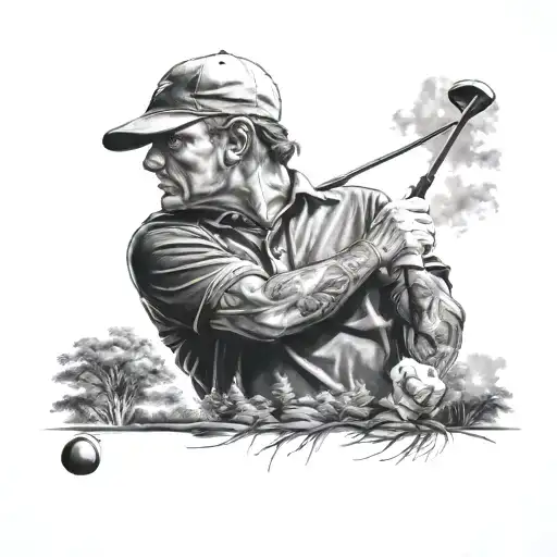 Golfplayer Landscape Filled Realistic Portrait