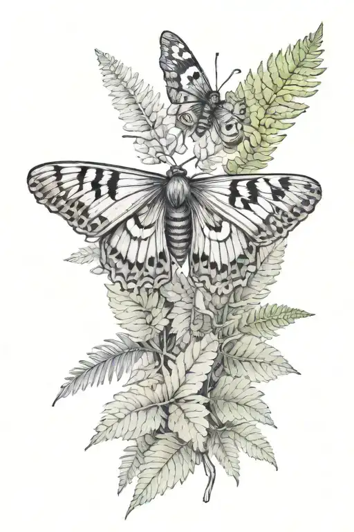 Small Moth And Fern Plants