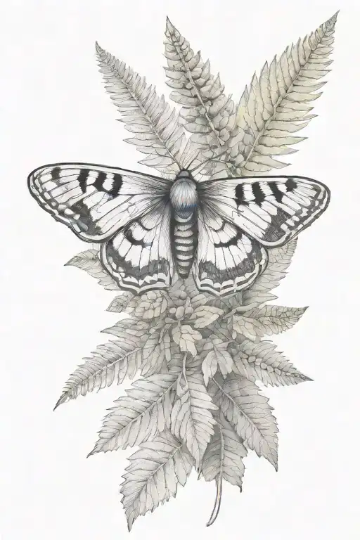 Small Moth And Fern Plants