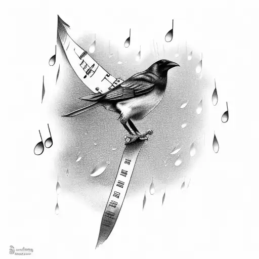A Crow Perched On A Music Sheet With Raindrops Falling Around It
