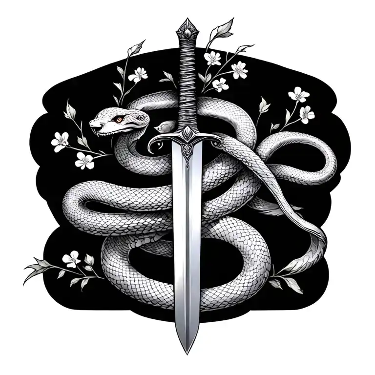 A Simple And Thin Sword With Feminine Snake Wrapped Around And Dainty Flowers