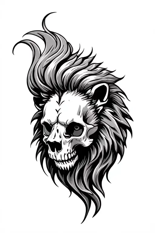 Skull Lion Head With Mane Showcasing Strength