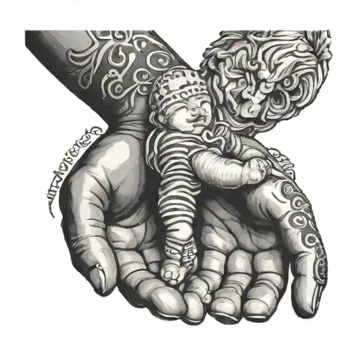 Dad Hand Holding Baby Boys Hand Reaching