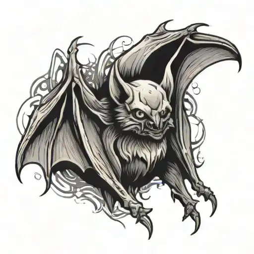 Scary Bat With Spread Wings Looking