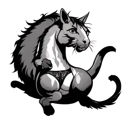 Big Hors Eating Cat When Dancing On Moonlinght With A Thong