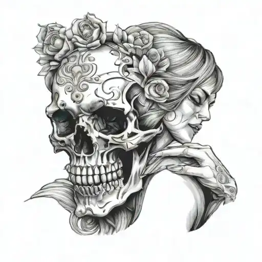 A Woman Caressing A Skull