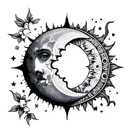 Ripped Open Moon And Sun Dual Back Of Thigh