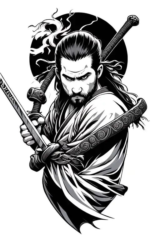 Japanese Warrior Wielding A Sword