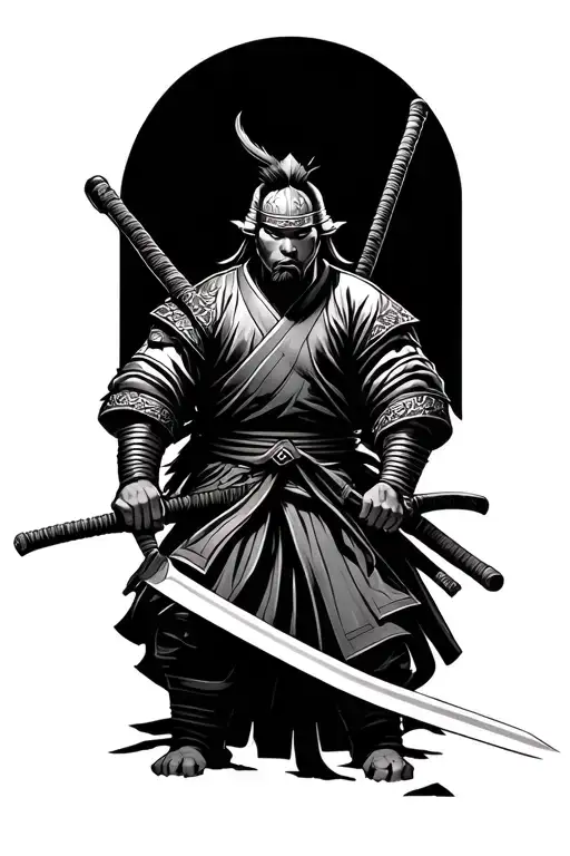 Japanese Warrior Wielding A Sword