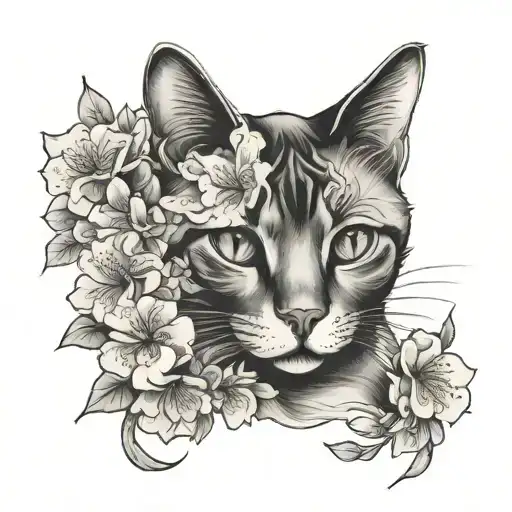 Cat With Sakura Flowers