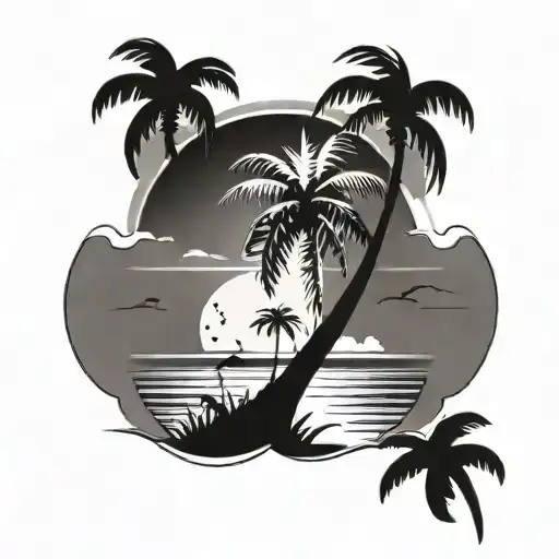 Beach Scene With Palm Trees