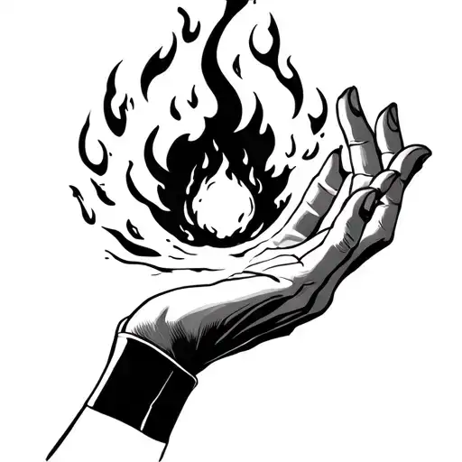 Line Work Of Outstretched Hand Holding Fire Ball