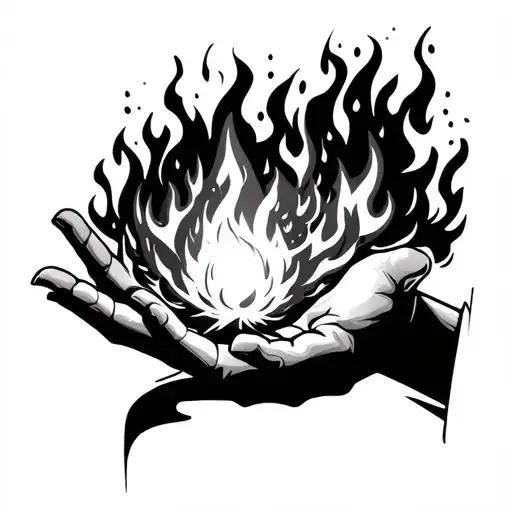 Outline Of Outstretched Hand Holding Fire Ball