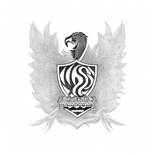 A Black And Grey Tattoo Of A Flamengo Jersey With A Family Crest In The Background