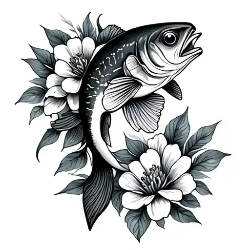 Bass Fish With Flowers Blooming