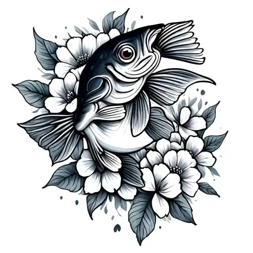 Bass Fish With Flowers Blooming