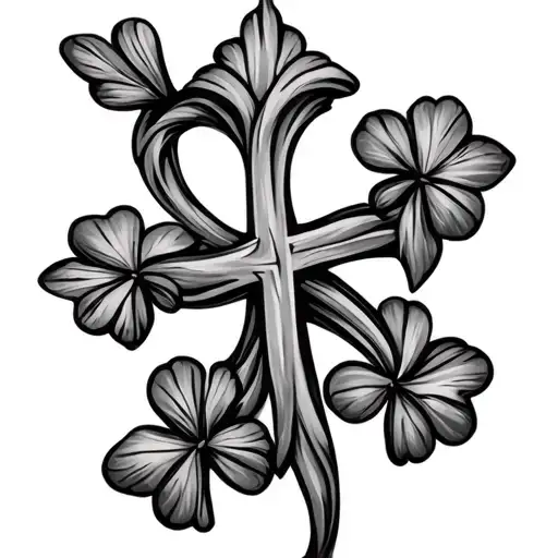 Cross With A Four Leaf Clover Intertwined