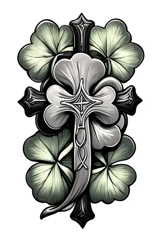 Cross With A Four Leaf Clover Intertwined