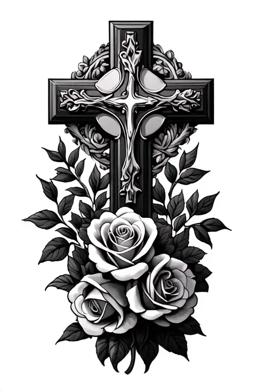 Christian Cross With Roses