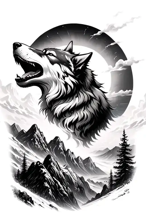 Wolf Howling Breath Turns Into Mountainous Landscape