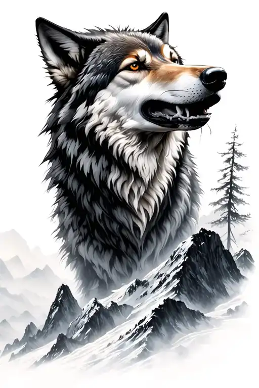 Wolf Howling Breath Above Turns Into Mountainous Landscape