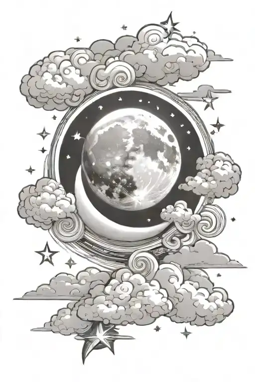 Moon Clouds And Stars