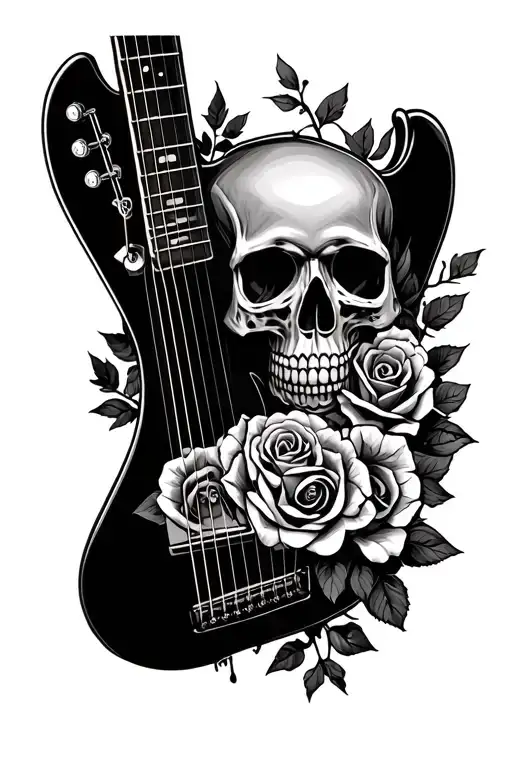 Skull And Roses Around A Guitar Neck