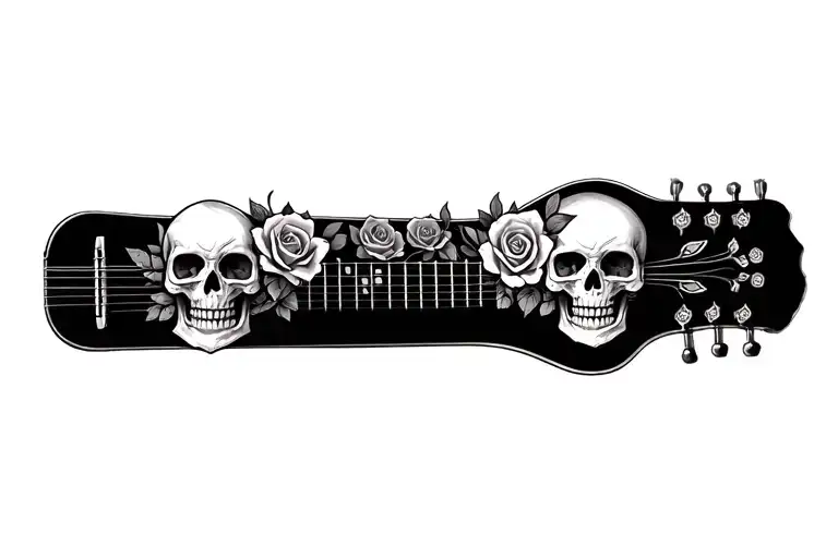 Skull And Roses Around A Guitar Neck