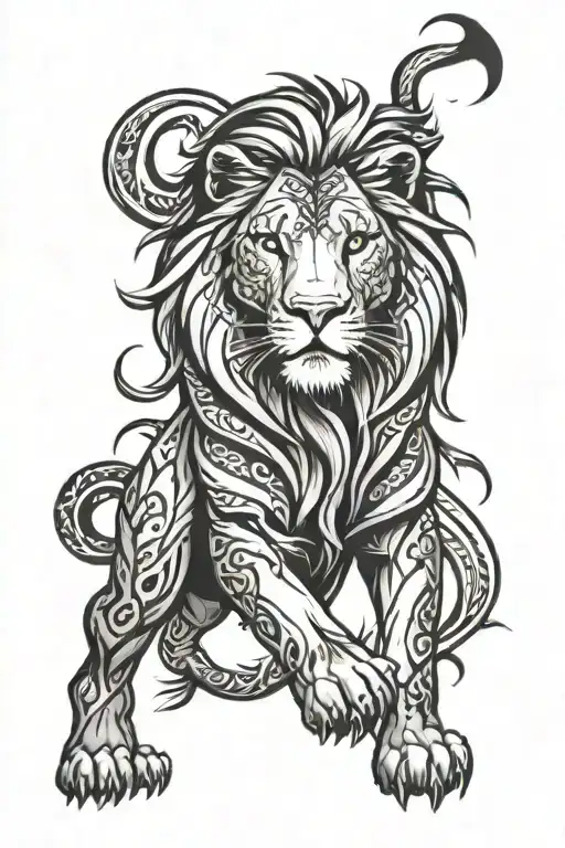 Tribal Lion Crawling Up Arm Sleeve