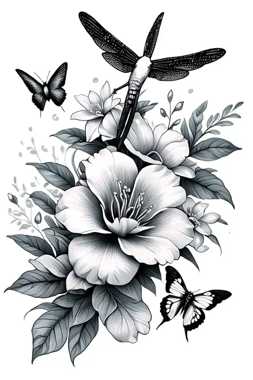 Flowers With Dragonflies Hummingbirds And Butterflies And Hawaii