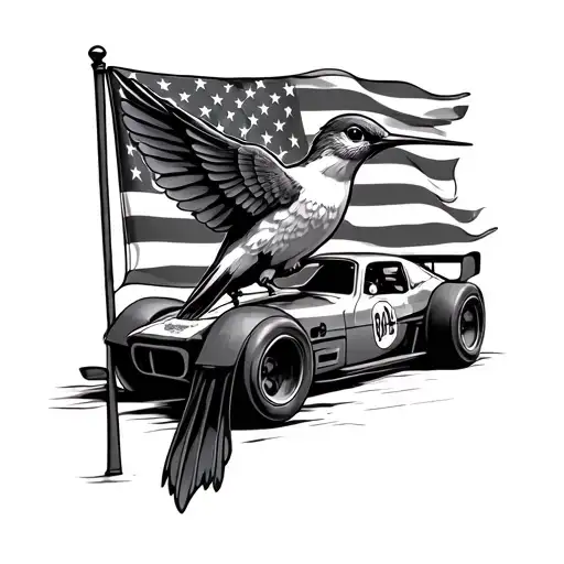 Humming Bird With Race Car Flag
