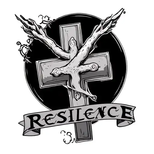Cross With The Word Resilence And Two Lines Below