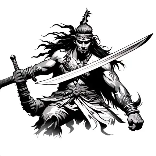 Tribal Warrior Wielding A Sword