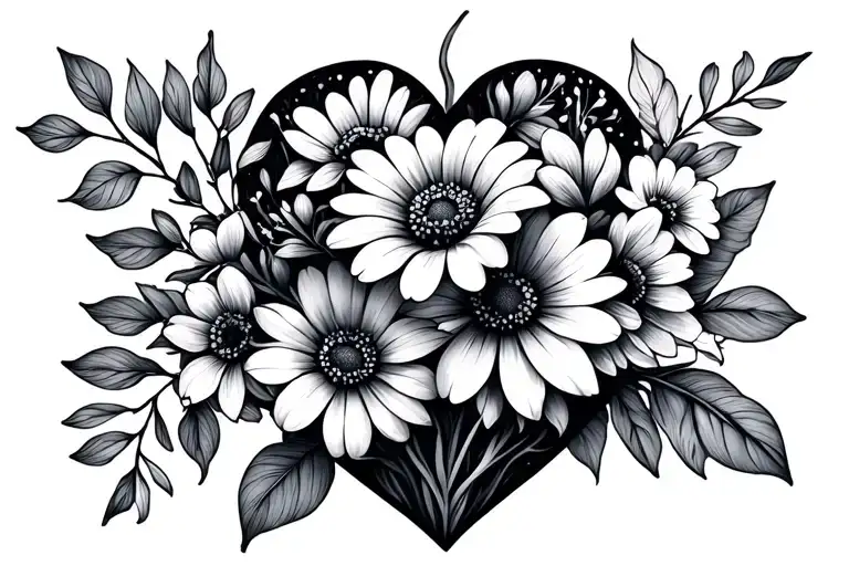 Flowers And Heart Line Flower Bouquet