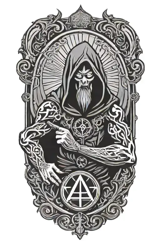 Occult Dark Fantasy Emblem With Male Figure And Aa Symbol