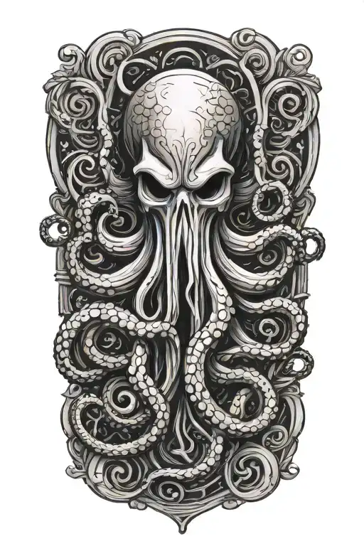 Occult Dark Fantasy Emblem With Octopus Horror And Aa Symbol