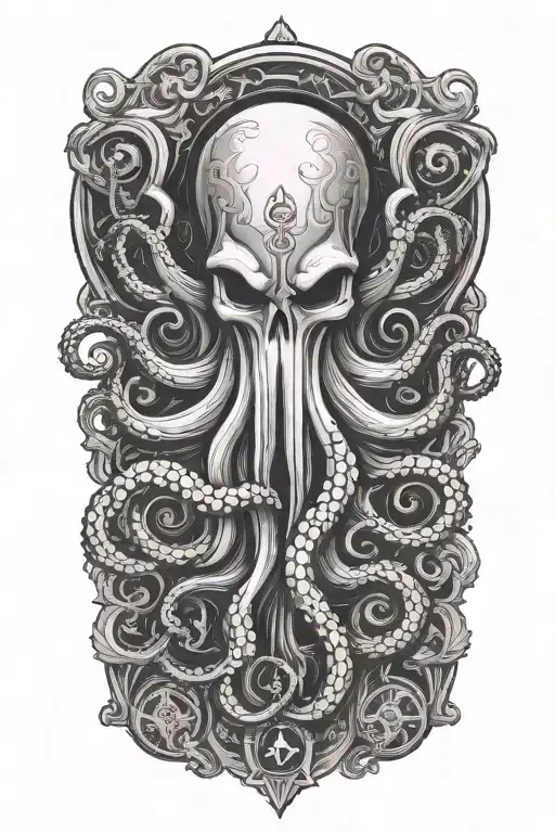 Occult Dark Fantasy Emblem With Octopus Horror And Aa Symbol