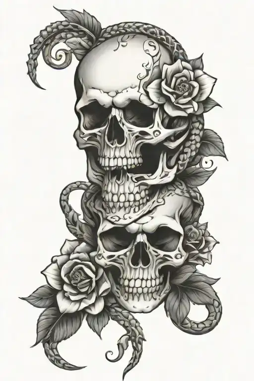 Skull Flowers Snake Intertwined