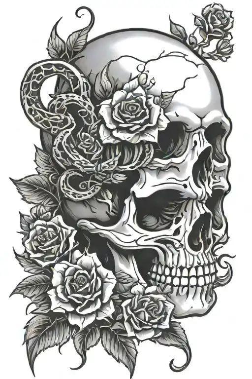 Skull Flowers Snake Slithering Skeleton Snake