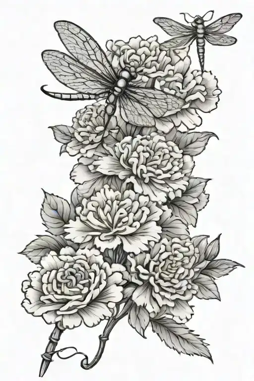 Carnations And Dragonfly