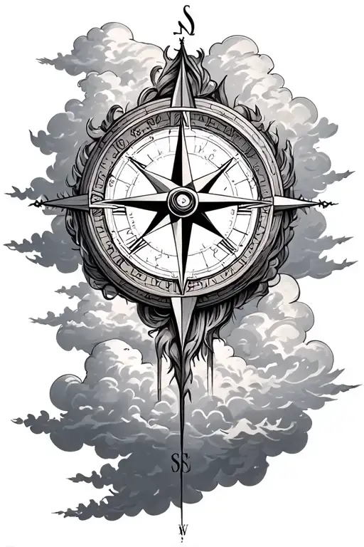 Clouds Backround Sleeve Compass Roman Numerals Surrounded