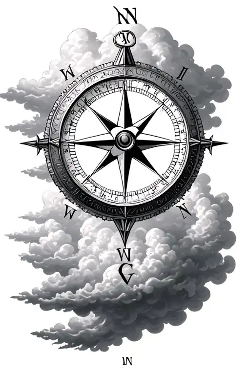 Clouds Backround Sleeve Compass Roman Numerals Surrounded